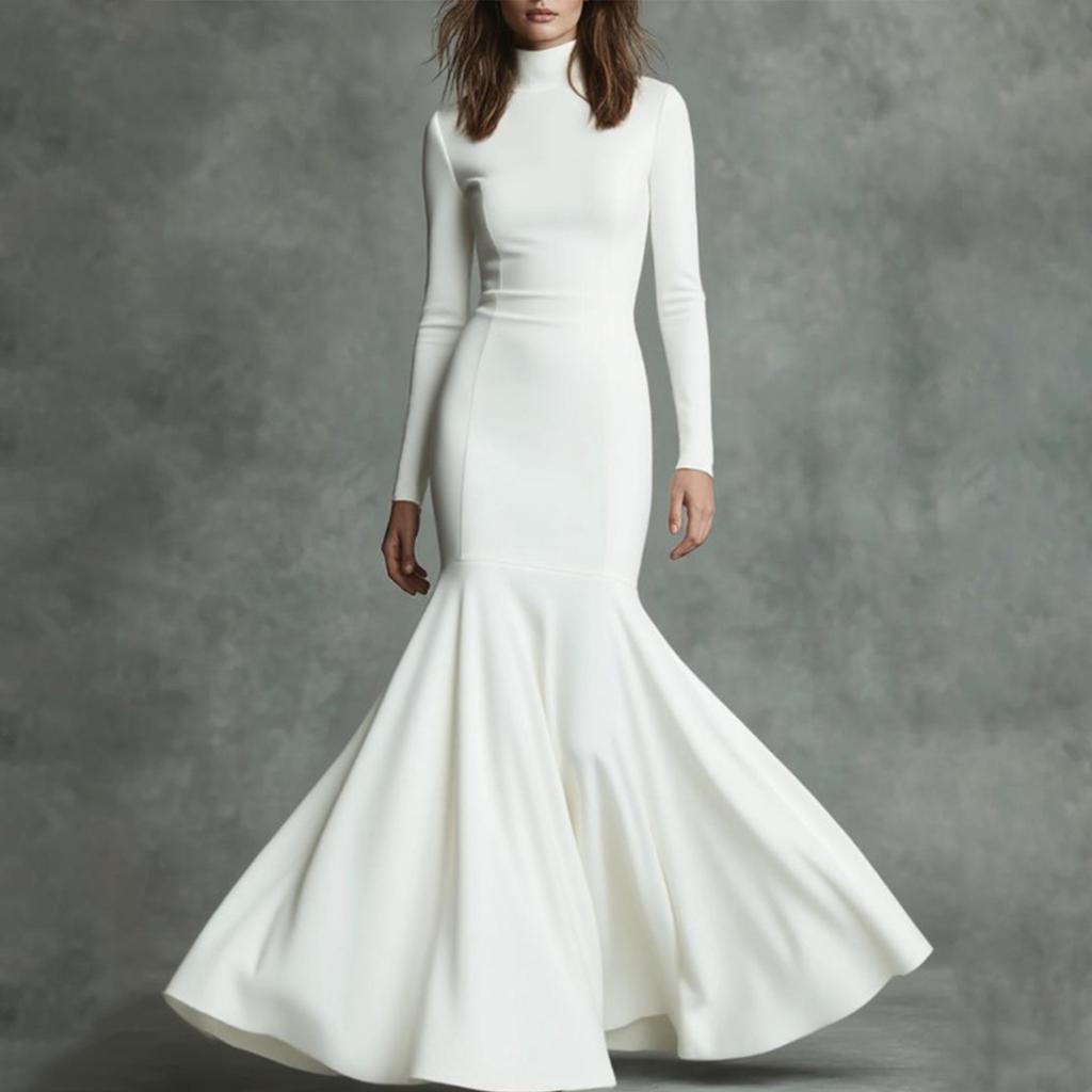 Women’s Long Sleeve High Neck Maxi Dress Elegant Formal Gown Fitted Floor Length Evening Wear for Special Occasions