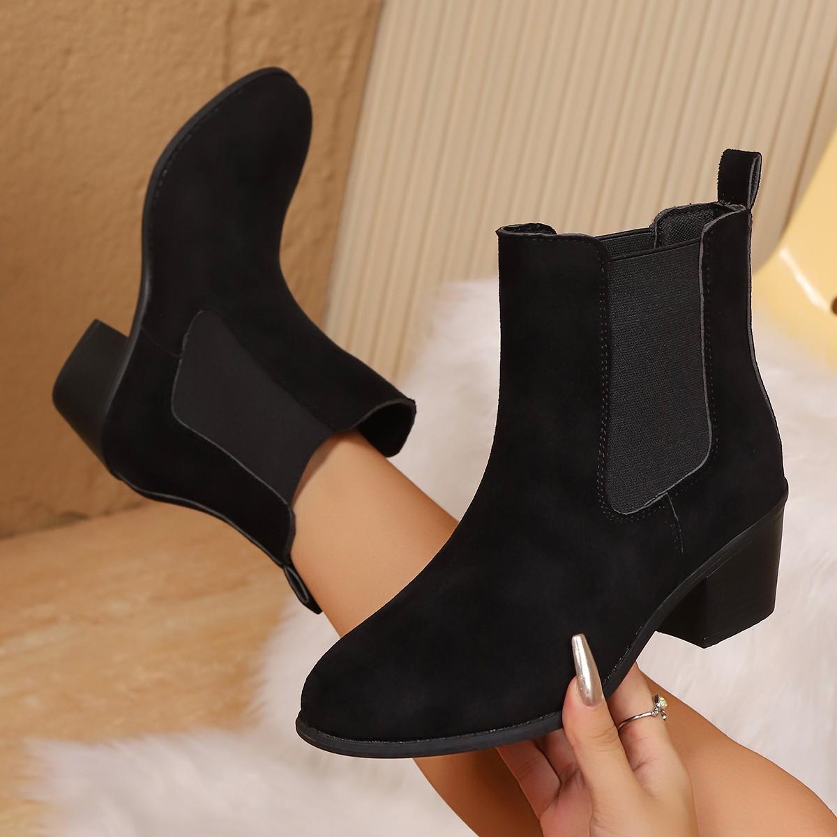 

Модные леопардовые зимние сексуальные женские ботильоны осень-зима женские короткие ботинки челси на молнии ретро круглый носок квадратный каблук размер 36-43 43 чёрный