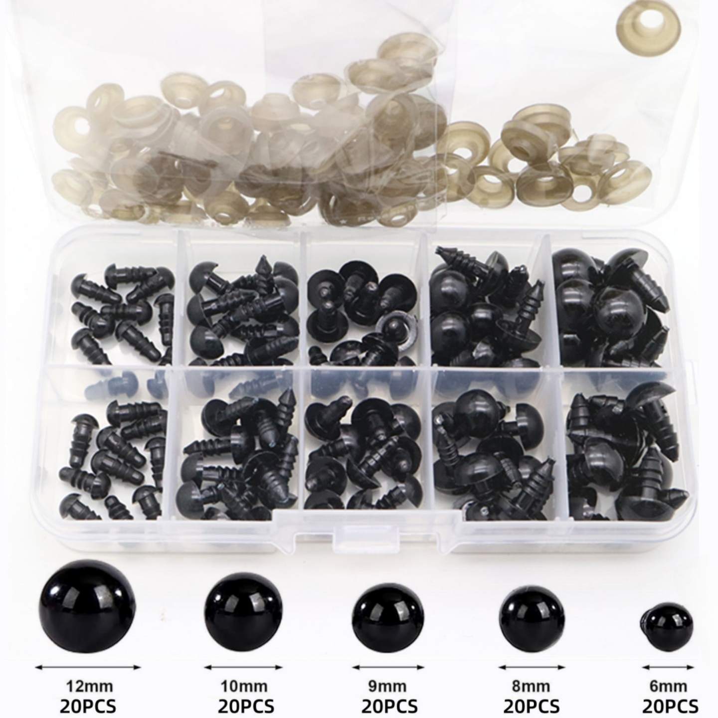 

100PCS 6-12mm Plush Doll Eyeball Accessories Black Plastic Plush Safety Eyes for Toys DIY Making Animal Doll Sewing Tools