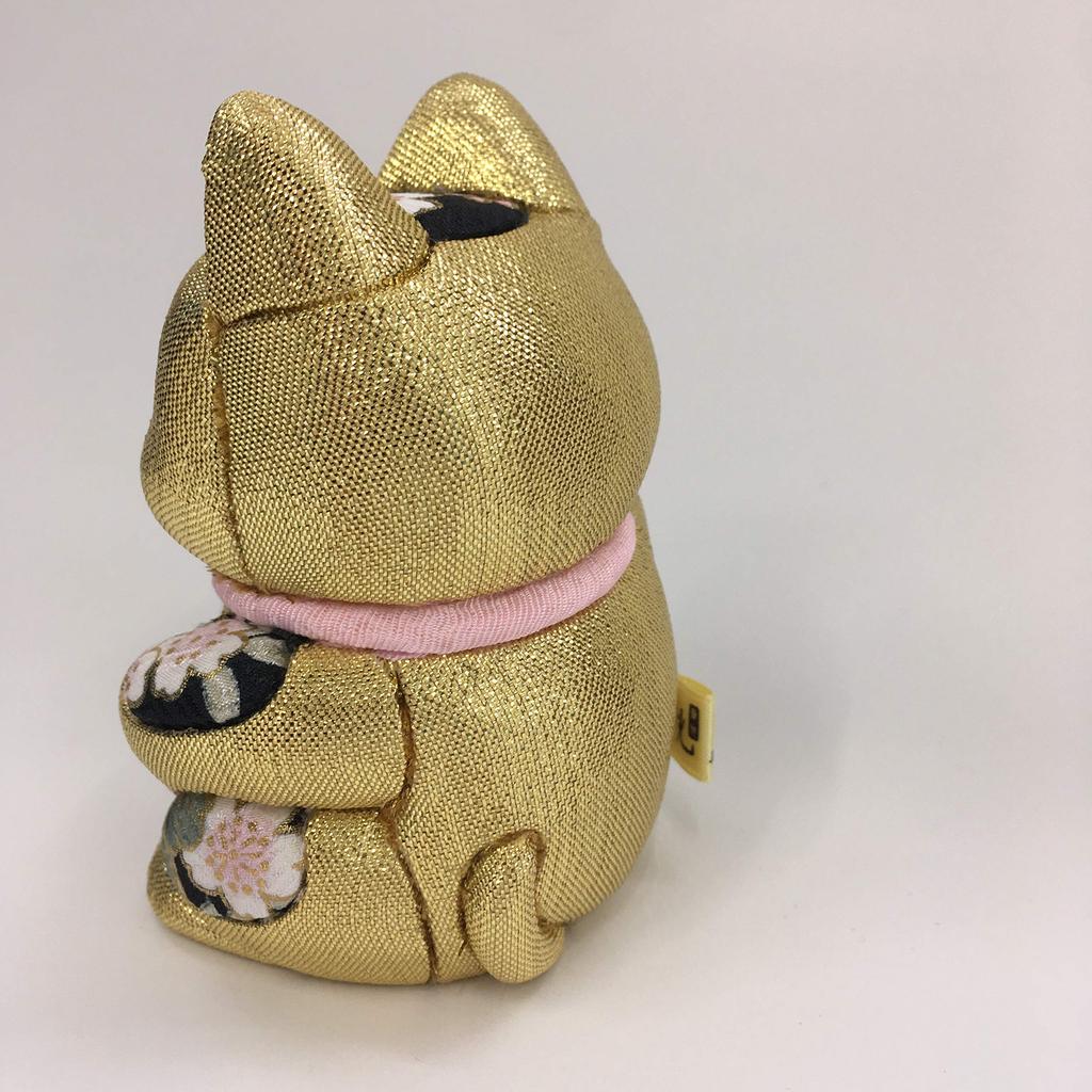 Lucky Cat Small Feng Shui Gold Traditional Craftsman Toko Kakinuma Kimekomi Doll Made In Japan