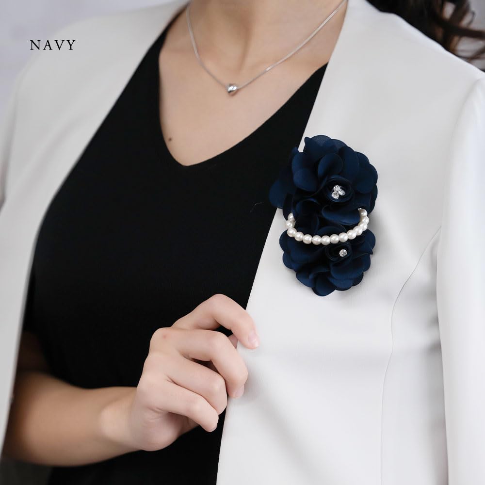 JewelVOX Korsagenblume Perlenstein mit Clip Doppelte 3D-Blume Party Groß Formell Stilvoll Rosa [JewelVOX]