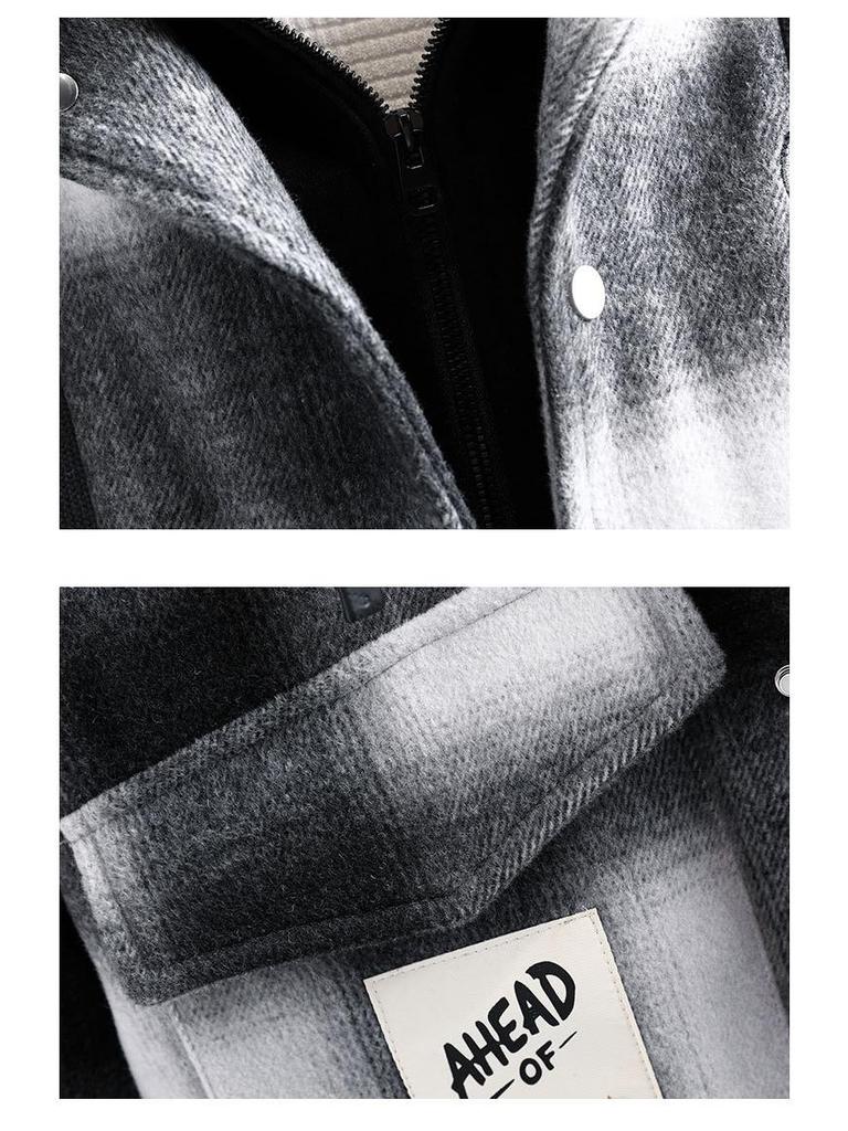 Trendy Winter Plaid Wool Coat for Boys (Ages 13-17) - Thickened, Plus Velvet