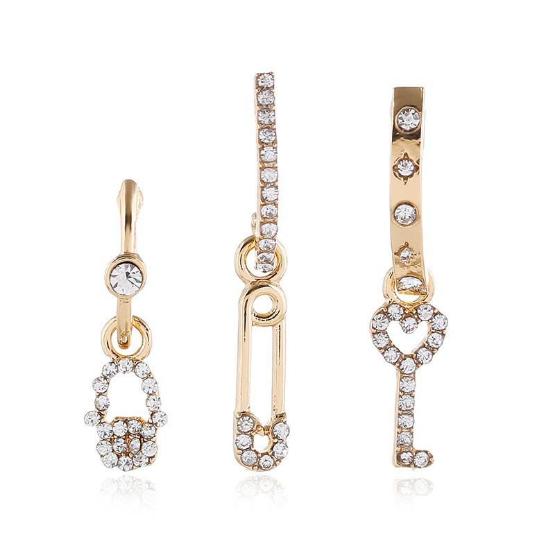 Trendy Alloy Irregular Earrings & Rhinestone Geometric Brooch 3-Piece Set