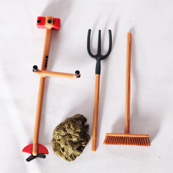 1 Set Dollhouse Miniatures High Simulation Best Gift Plastic Mini Farm Tool Shovel Rake for Micro-landscape Scene