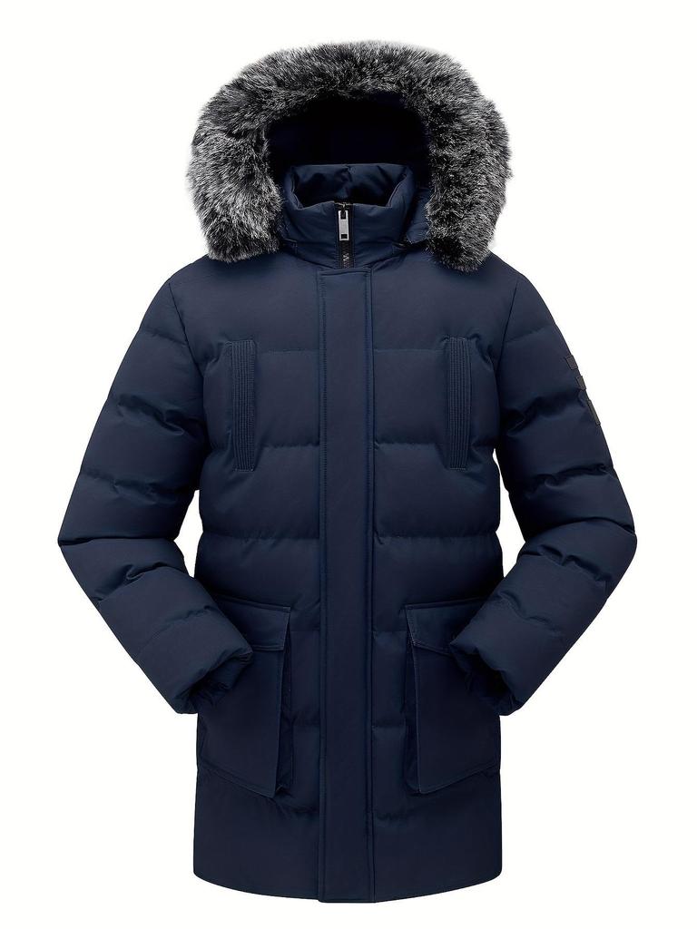 Herren Mittellange Europäische Winter Baumwolljacke - Dick, Winddicht, Kältebeständig Skimantel mit Reißverschluss