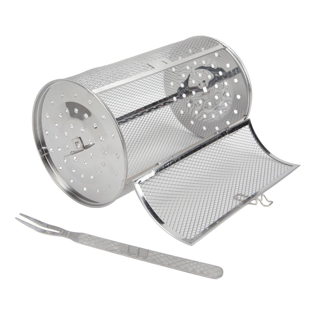 Rolling Grilling Basket Stainless Steel BBQ Rolling Basket Fork Wire Mesh Cylinder Grill Basket for