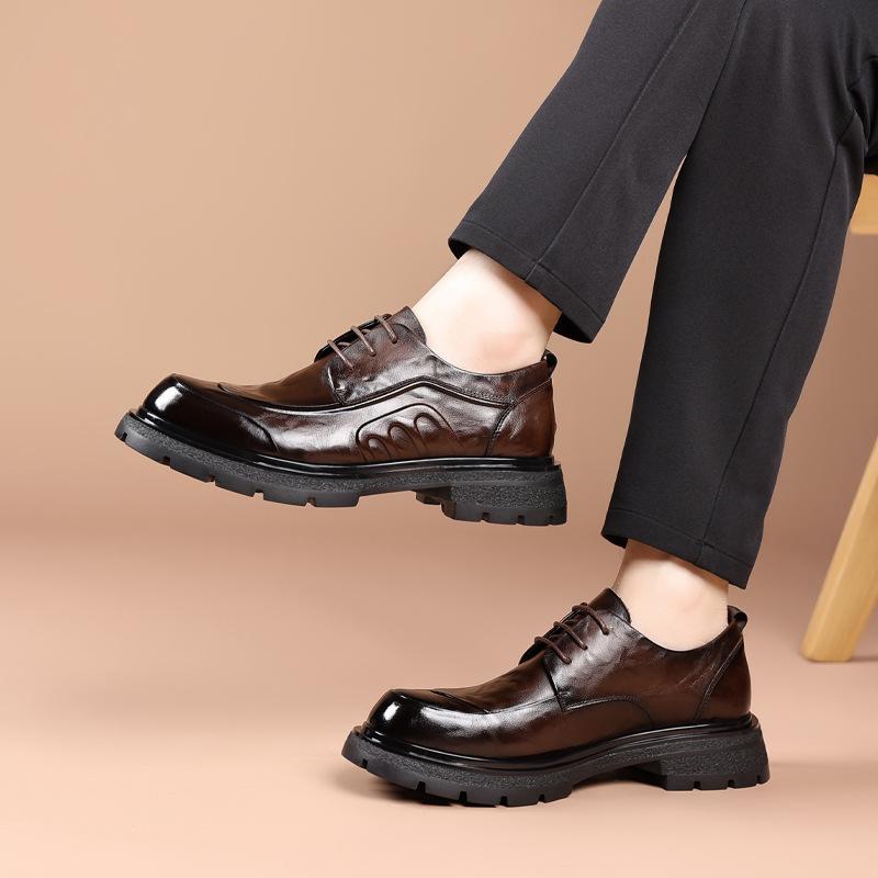 Top Layer Cowhide High-end Casual Men's Shoes Genuine Leather Business Formal Leather Shoes Light Luxury Thick Sole Big Head Men's Single Shoes