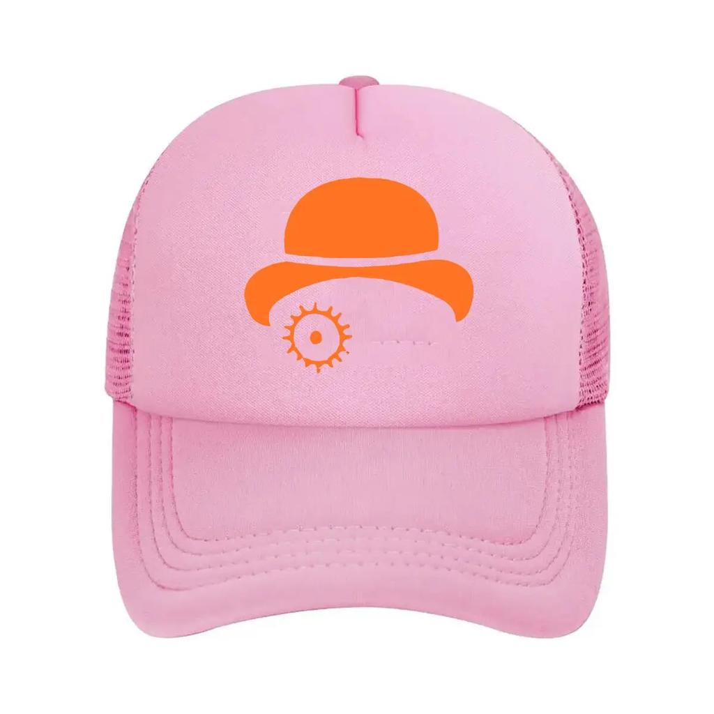 Orange Helmet Minimalist, Construction - Themed Graphic Art Mesh Baseball Cap