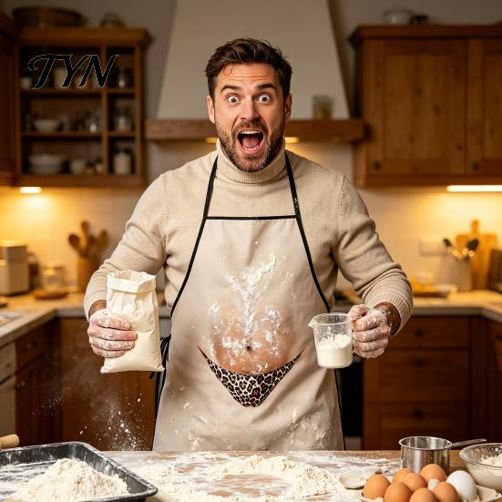 Humorous Kitchen Wear for Barbecue Experts Funny Hairy Belly Apron, Waterproof Canvas Cooking Adjustable Straps Bib Apron with Neck BBQ Grill