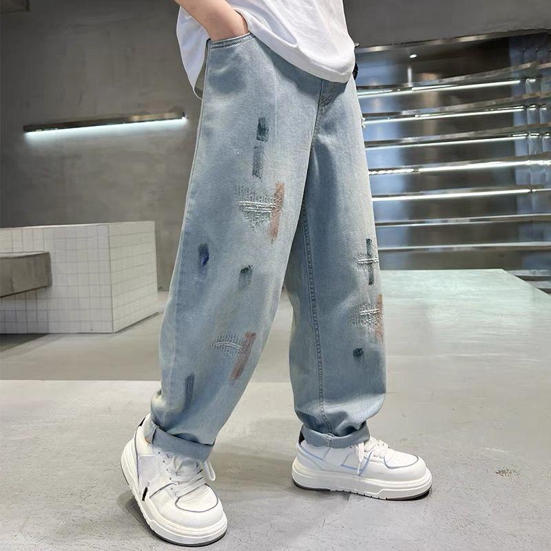 

Тонкие джинсы для мальчиков на весну и осень, детские красивые джинсы с рваными дырами, весенне-летняя одежда, длинные брюки, брюки от комаров, модные 160