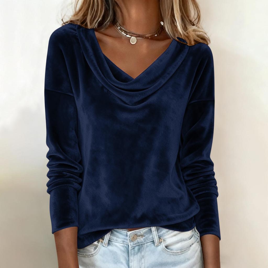 Women's Solid Color Gold Velvet Fashionable Long Sleeved T-shirt Pullover Top