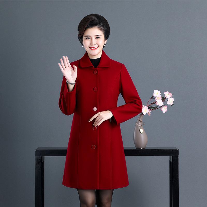 2023 Retro Mid-Length Woolen Coat - Fashionable Autumn/Winter for Middle-Aged & Elderly Women