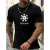 Europäische Größen Herren Sommer Lässiges Rundhals Kurzarm T-Shirt mit Schneeflockenmuster mit Symbolen und Text