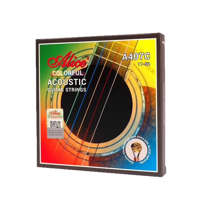 Alice A407C Bunte Folk-Gitarrensaiten: Komplettes Set von 6 Saiten mit Zubehör.