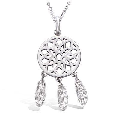 [P1217] - Silver Pendant 'Navajos' Dreamcatcher - Dream Catcher - Silver (rhodium Plated) - 28x15 Mm