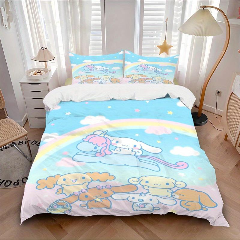 3pcs Rainbow Cinnamoroll Sanrio Design Bedding Set - Includes 1 Quilt Cover and 2 Pillowcases, Comfortable Bedding with Stylish Design for B