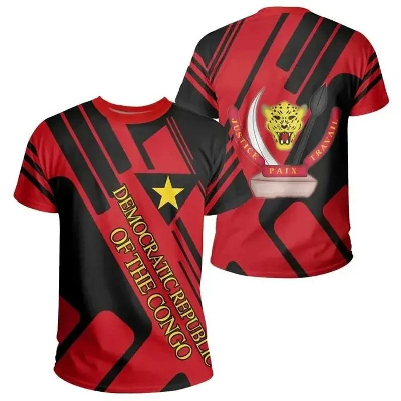 New Summer 3D Democratic Republic Of Congo Printing T Shirt Congo Coat Of Arms Emblem Graphic T-shirts Hot Sale Short Sleeve Top
