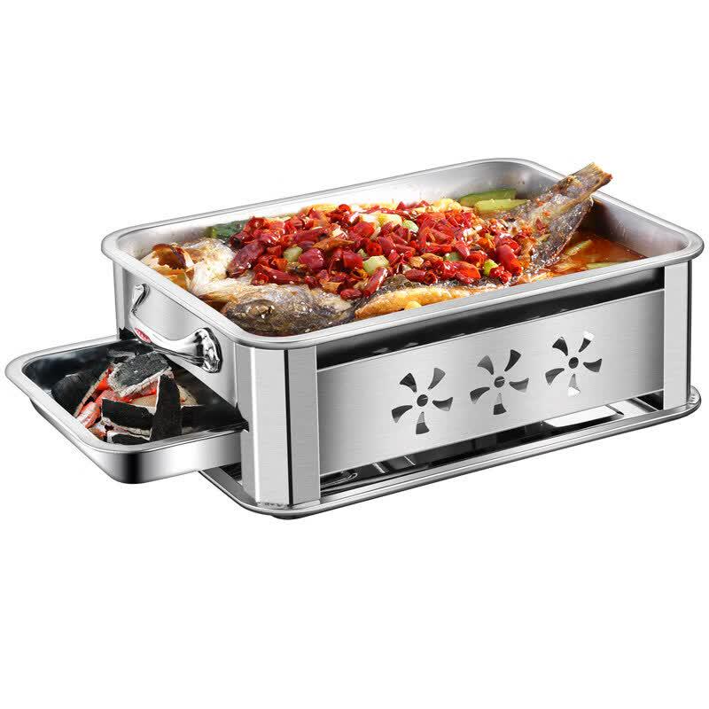 Dun Dian Rectangular Stainless Steel Alcohol Roast Fish Pan