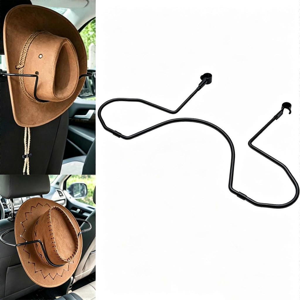 Foldable Car Seat Hat Rack, 2pcs Black Double Hat Holder for Car Interior Organization