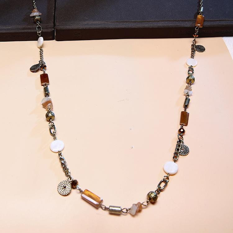 Fashionable Eco Friendly Handmade Shell Beaded Long Necklace Women Sweater Chain Jewelry бронзовый
