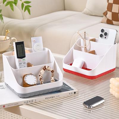 Úložný box na stůl, dřevěný, hladký, 6 přihrádek, velkokapacitní, dálkové ovládání, nůžky, telefon, brýle, kancelářské potřeby, úložný box, domácí kancelář