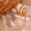 MamacitaSlay Elegant curvature daisium zircon hunging earrings trendy women's stainless steel jewelry Party Accessories