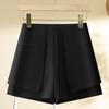 Women's High-Waist Black Suit Shorts 2024 - New Thick A-Line Wide-Leg Booty Shorts for Spring and Autumn