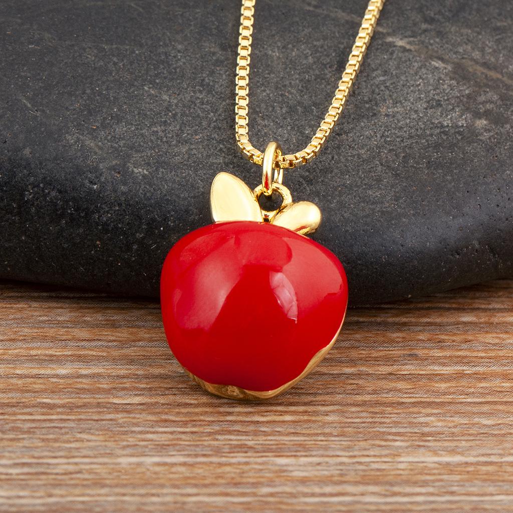 Nidin High Quality Apple/Grape/Cherry Sparkling Zircon Pendant Necklace For Women Men Fashion Cute Chain Link Jewelry Party Gift
