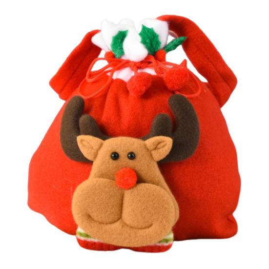 Christmas Drawstring Gift Bag 3D Plush Reindeer Santa Snowman Fruit Sacks Reusable Fabric Candies Goodie Storage Bag for Xmas Party Favors