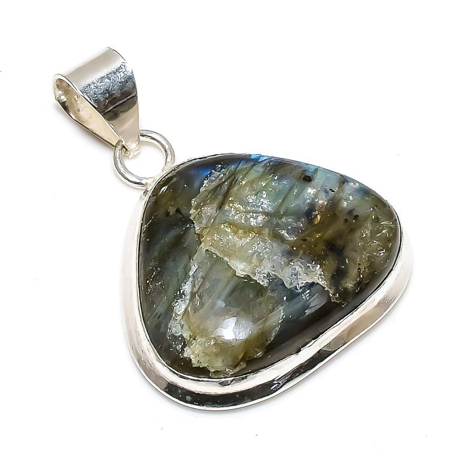 Labradorite Gemstone 925 Solid Sterling Silver Jewelry Pendant 1.58" SU-10229