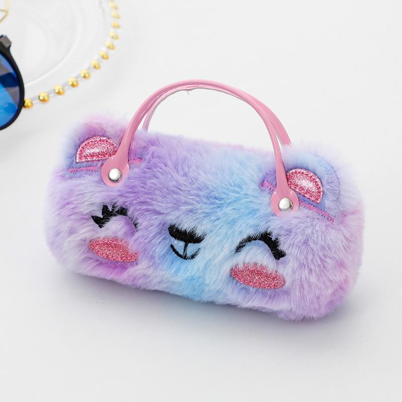 Plush Glasses Case Bear Sunglasses Box Purse Cartoon Cute Portable Glasses Bag Compression Spectacle Children's Kids Girls Gift