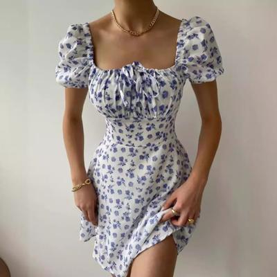 Damen Sommerkleid mit Puffärmeln und Blumenmuster