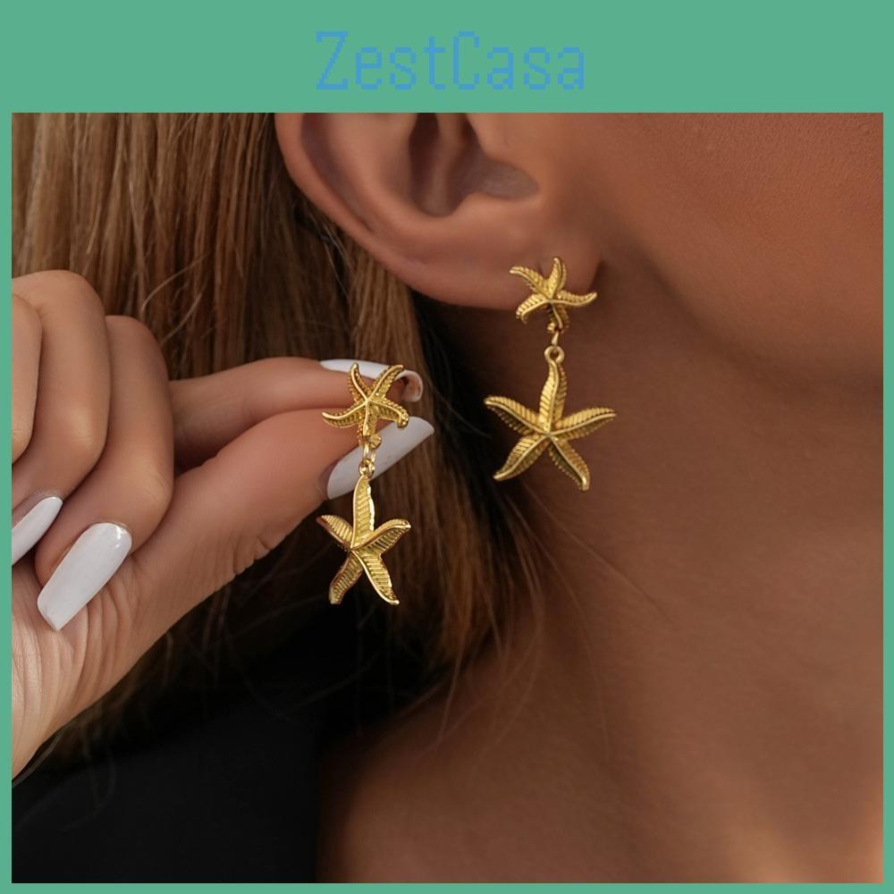 Plated Trendy Gold Starfish Earrings Stylish Gold Alloy Star Shape Earrings For Women For Autumn