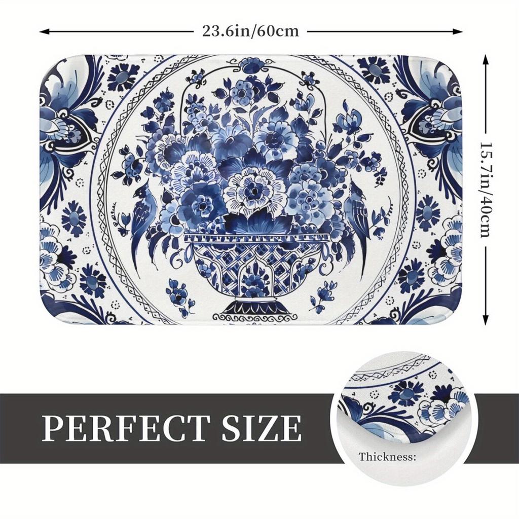 1Pcs Anti Fatigue Kitchen Rugs,  Floral Tulip Print Waterproof Non-Slip Thick Cushioned Kitchen Mat Heavy Duty Comfort Standing Mat for Kitchen