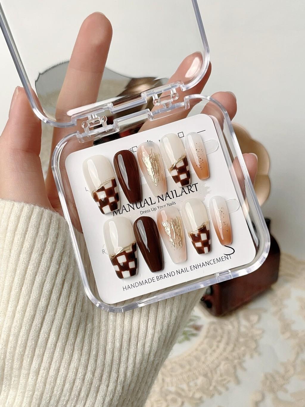 

Наклейка Простые Ногти Карамельный Цвет Шахматный Узор Женская Мода Тренд Подарок L