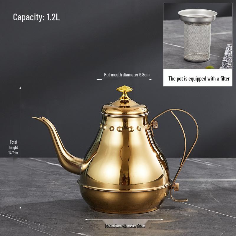 Stainless Steel Teapot with Filter for Induction Cookers - Long Spout, Large Capacity, Ideal for Restaurant Use.