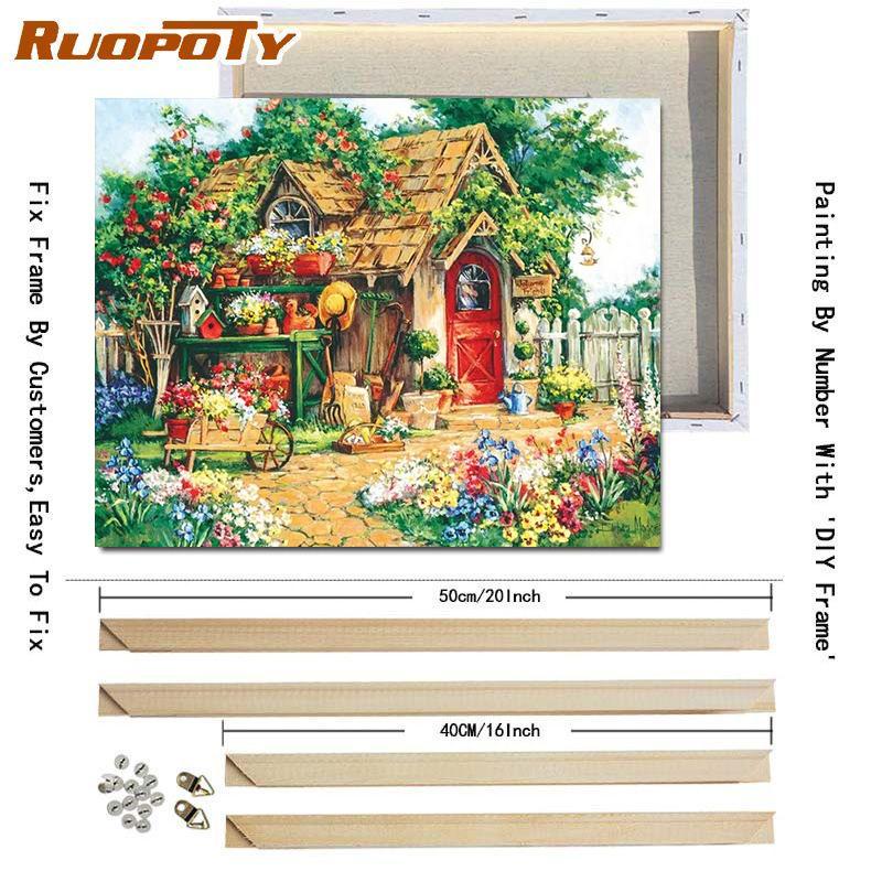 RUOPOTY DIY Frame Oil Painting By Numbers Daisy Flower Acrylic Home Decor On Canvas Wall Art Picture Rose For Living Room