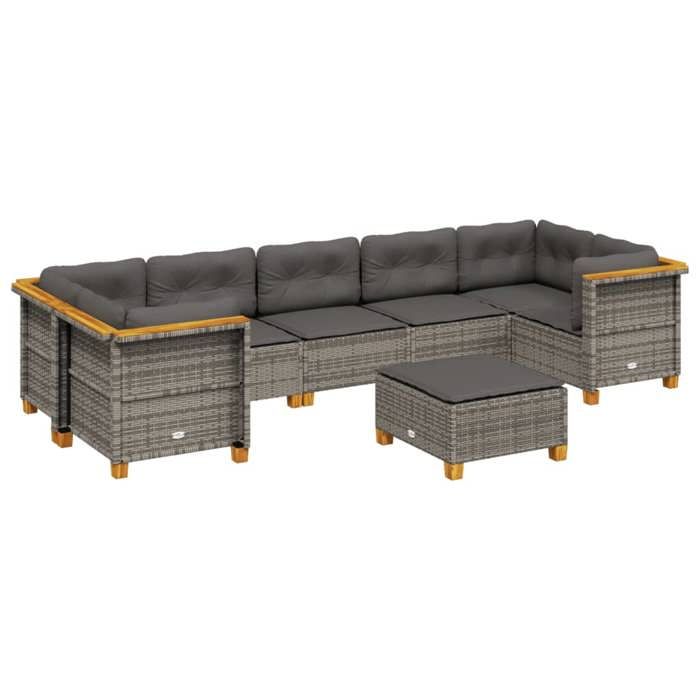 VidaXL Salon de jardin 8 pcs avec coussins gris résine tressée, ensemble de canapés d'extérieur, salon de jardin, ensemble 3261762