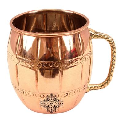 Copper Nickel Round Shaped Shine Finish Barrel Design Moscow Mule Beer Mug Cup, Best for Beer Cocktail Parties, Barware, Volume-590ML