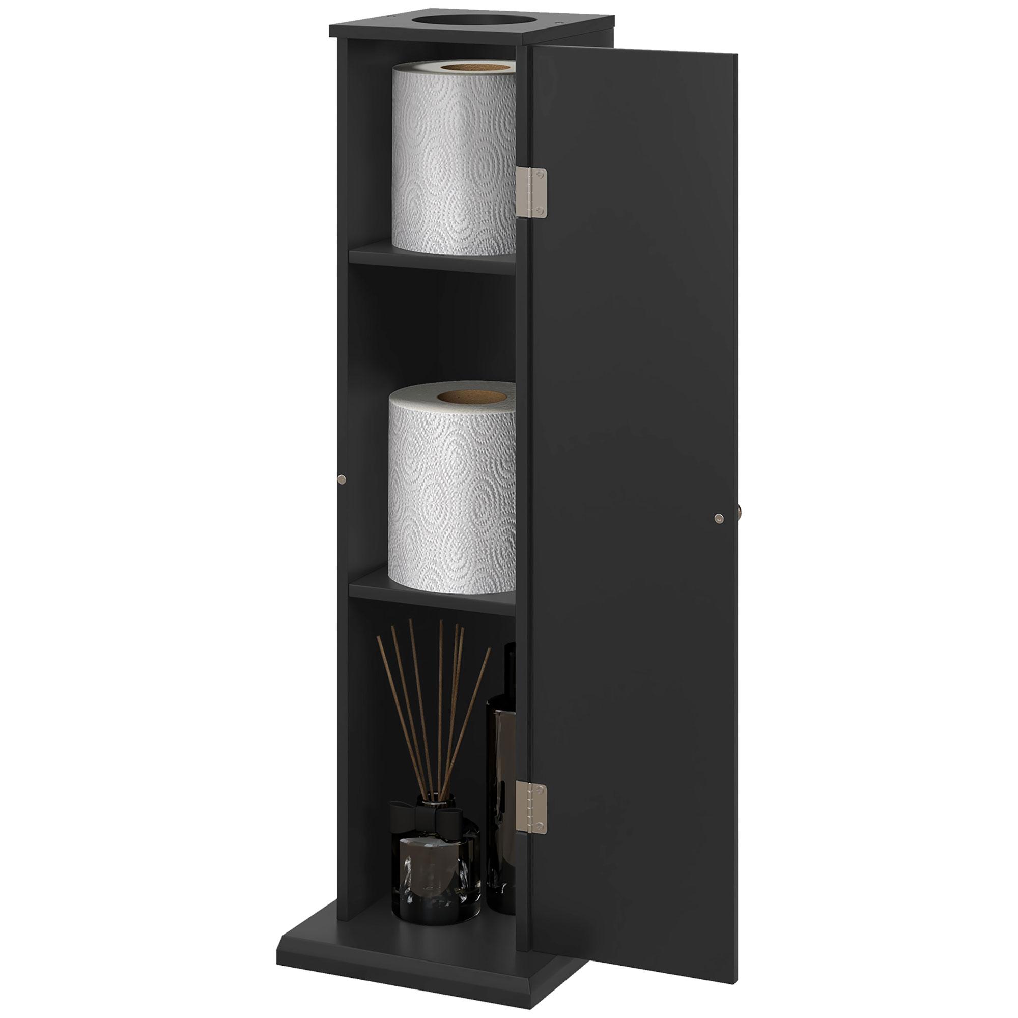Support Porte-Rouleau de Papier Toilette Salle de Bain 3 Niveaux Et Sortie Papier Pour Petits Espaces Noir