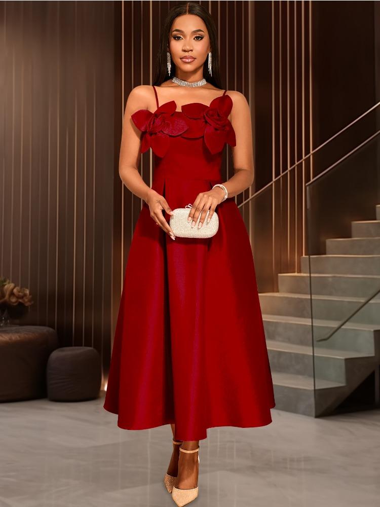 

Розово-красные платья А-силуэта на бретелях-спагетти с 3D-цветами, с открытой спиной, с завышенной талией, длинные вечерние платья, платье для женщин, для коктейльной вечеринки XXL