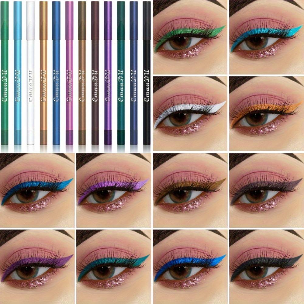 CMAADU 12pcs Waterproof Eyeliner Pencil Set - Sweat-Resistant, Transfer-Proof, Shimmering Multi-Color Eyeshadow & Highlighter Kit for Beginners