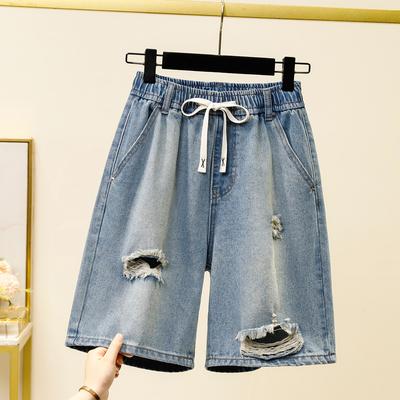 DIMANAF Taglie Forti Estate 2025 Jeans Corti Casual da Donna Pantaloni Larghi con Buco Pantaloni Base Vita Alta Vita Elastica