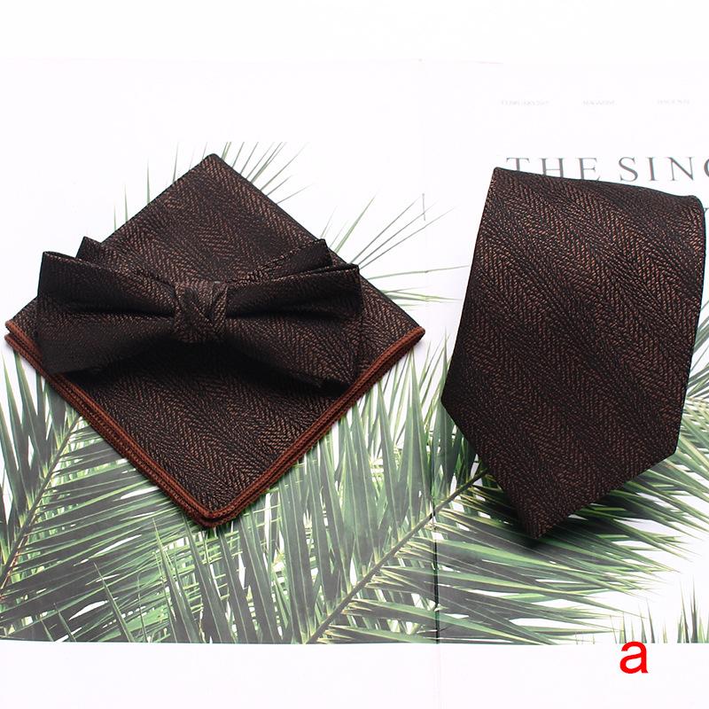 Men'S Tie Set, Polyester Striped Tie, Bow Tie Square Scarf Three-Piece Set, Suit Accessories.