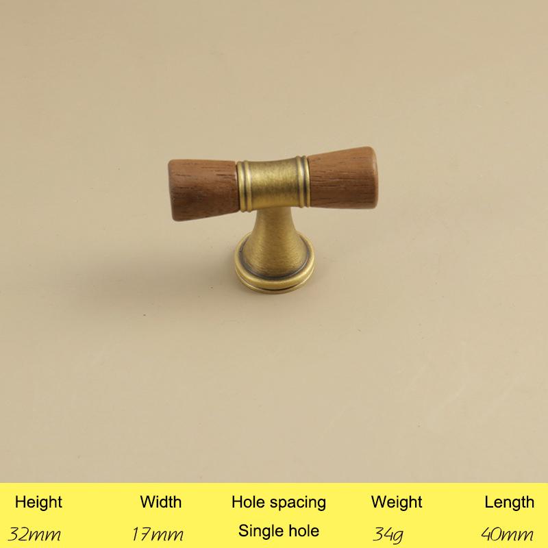 Vintage Look Nordic Cabinet Door Handle in Walnut and Brass for Clothing Storage