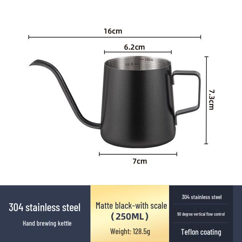 Černá teflonová nerezová mini konvička s husím krkem pro přípravu kávy metodou pour over