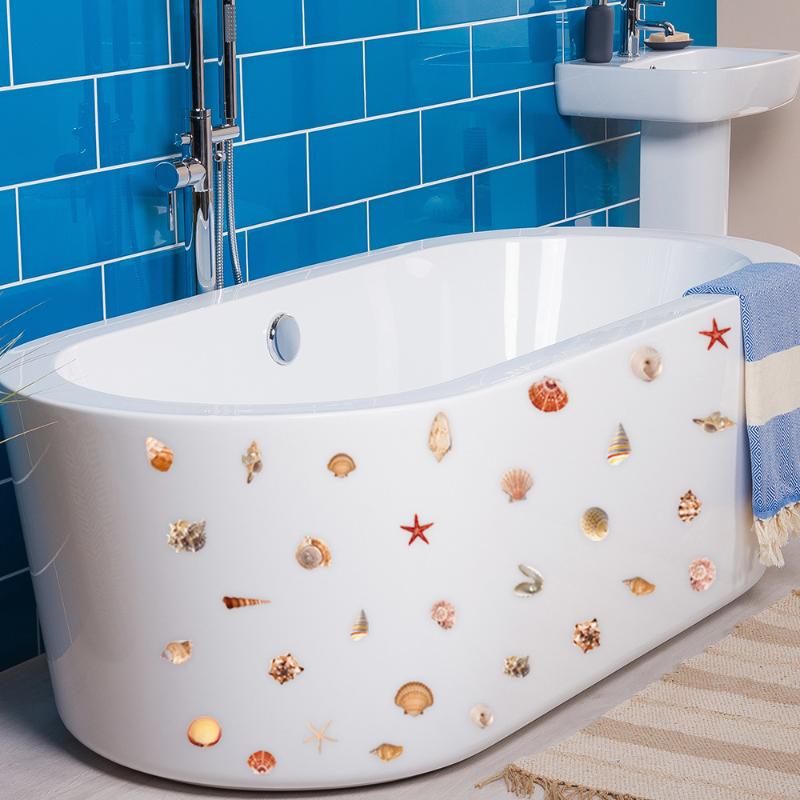 6Pcs/Set Bathtub Decoration Anti-Slip Bathtub Stickers Cartoon Coral Crab Small Fish Pattern Stickers Bathroom Pvc Frosted Batht