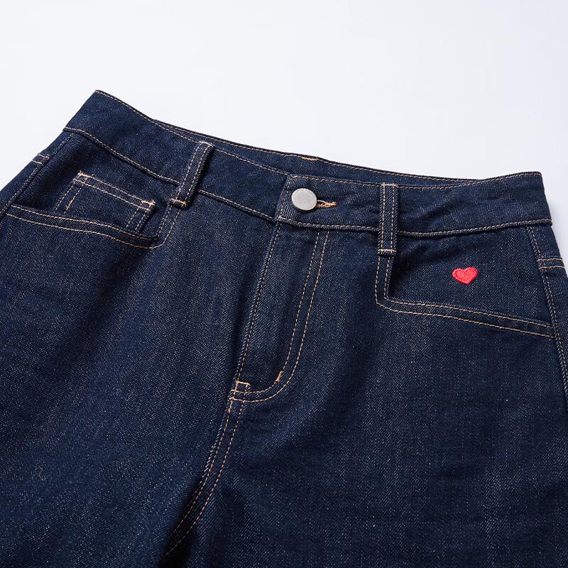 Xiangying Women's Retro Blue Straight-Leg Denim Jeans