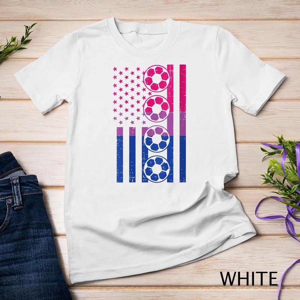 

Womens US American Flag Soccer Bisexual Bi Pride Football Sports Unisex T-shirt L