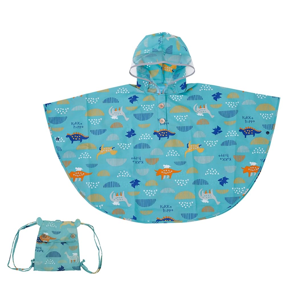 Ogawa Rain Kukka Hippo Dinosaur Design with Reflective Backpack with Storage 83367 Kids' Poncho, 90cm, Tape, Hippopotamus-Shaped Bag,